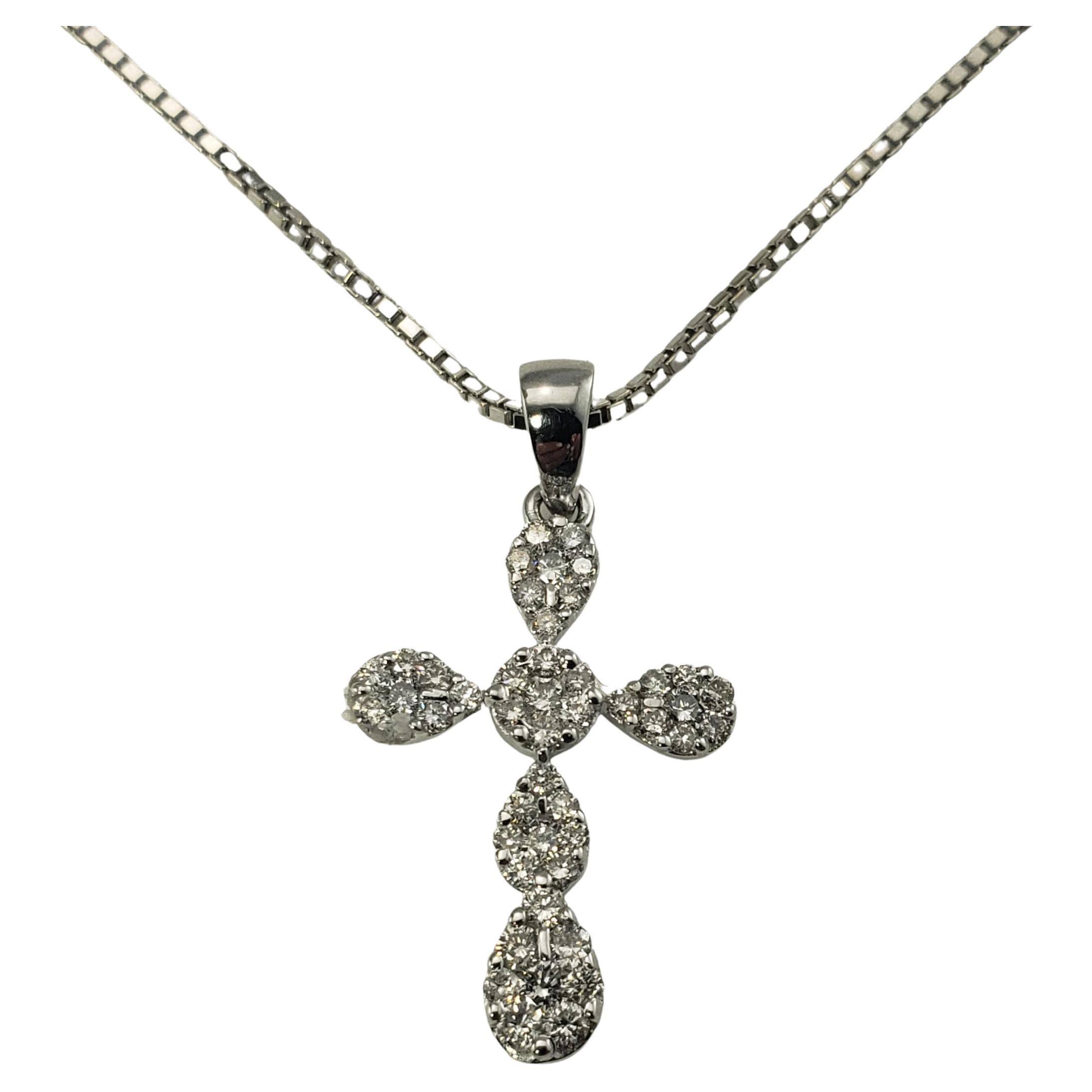 14 Karat White Gold Diamond Cross Pendant Necklace For Sale