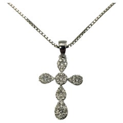 Collar Colgante Cruz Diamante Oro Blanco 14 Kilates