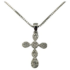 14 Karat White Gold Diamond Cross Pendant Necklace