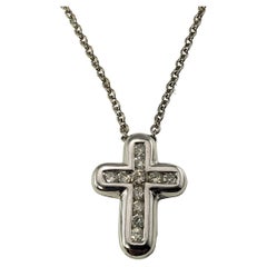 14 Karat White Gold Diamond Cross Pendant Necklace