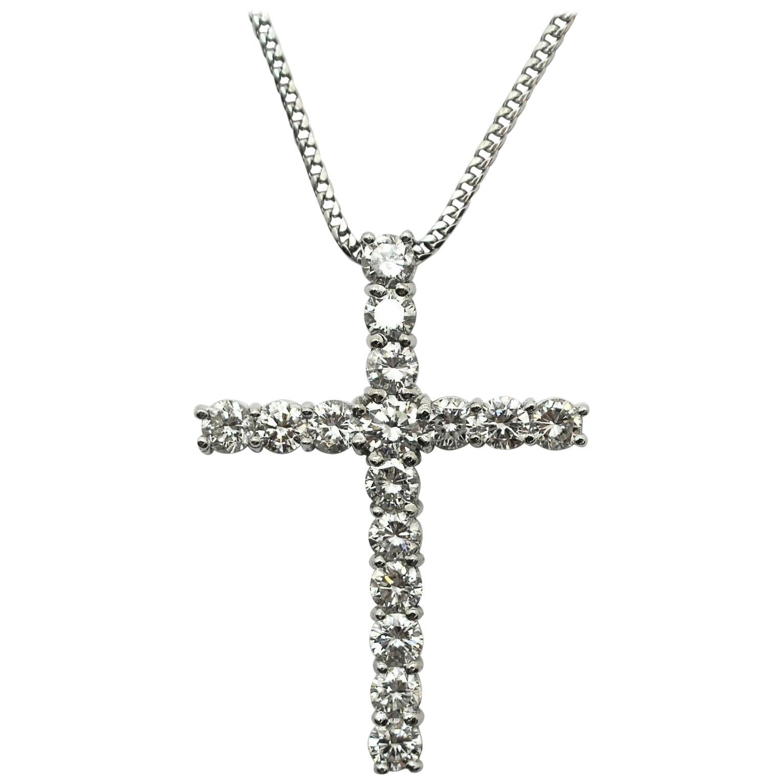 14 Karat White Gold Diamond Cross with 4.21 Carat