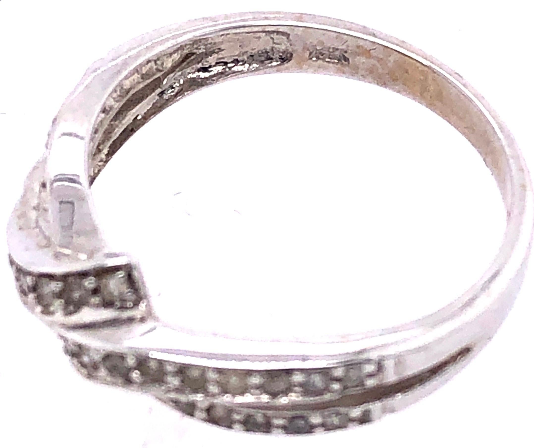 Modern 14 Karat White Gold Diamond Crossover Ring Wedding Band For Sale