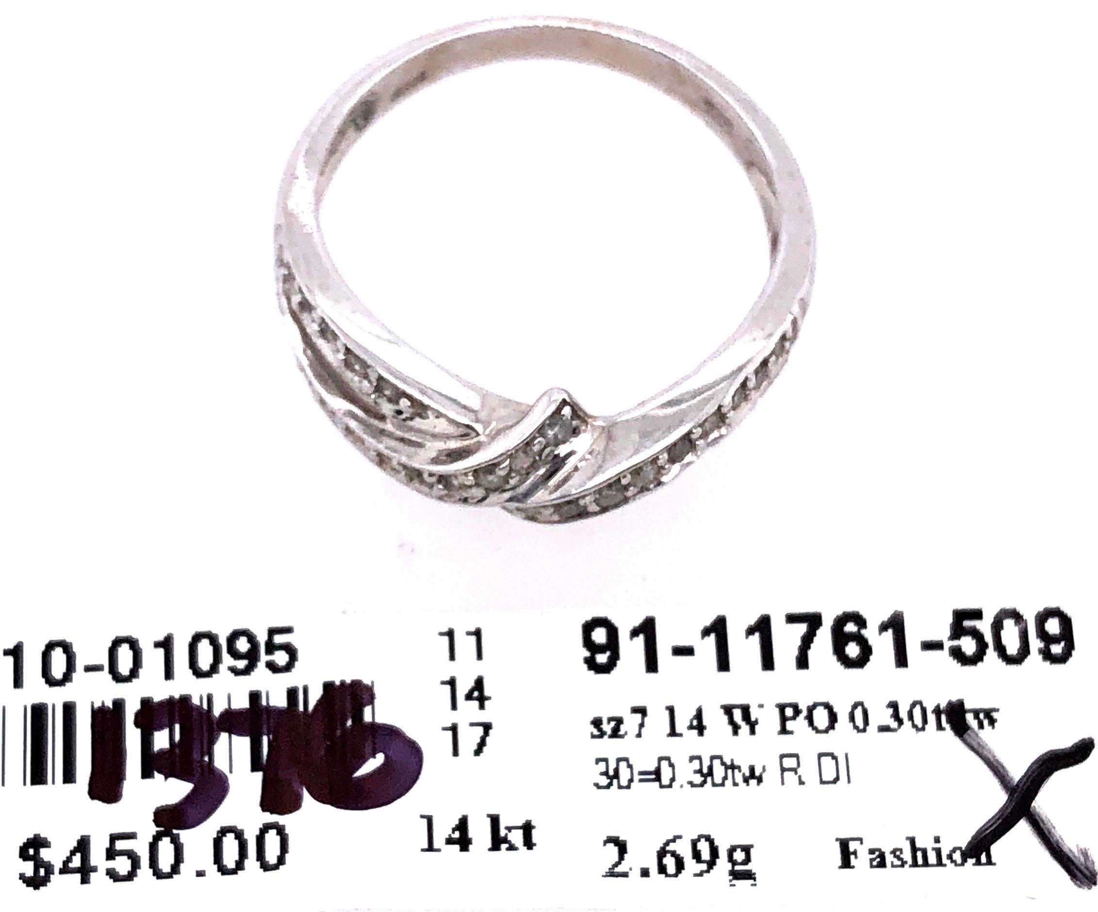 14 Karat White Gold Diamond Crossover Ring Wedding Band For Sale 1