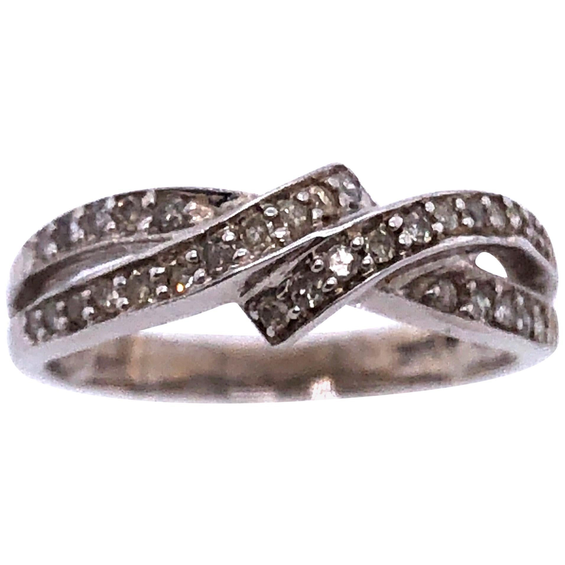 14 Karat White Gold Diamond Crossover Ring Wedding Band For Sale
