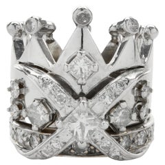 14 Karat White Gold Diamond Crown Ring