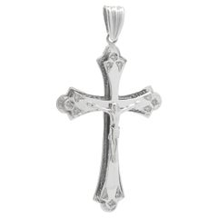 14 Karat White Gold Diamond Crucifix Cross Necklace
