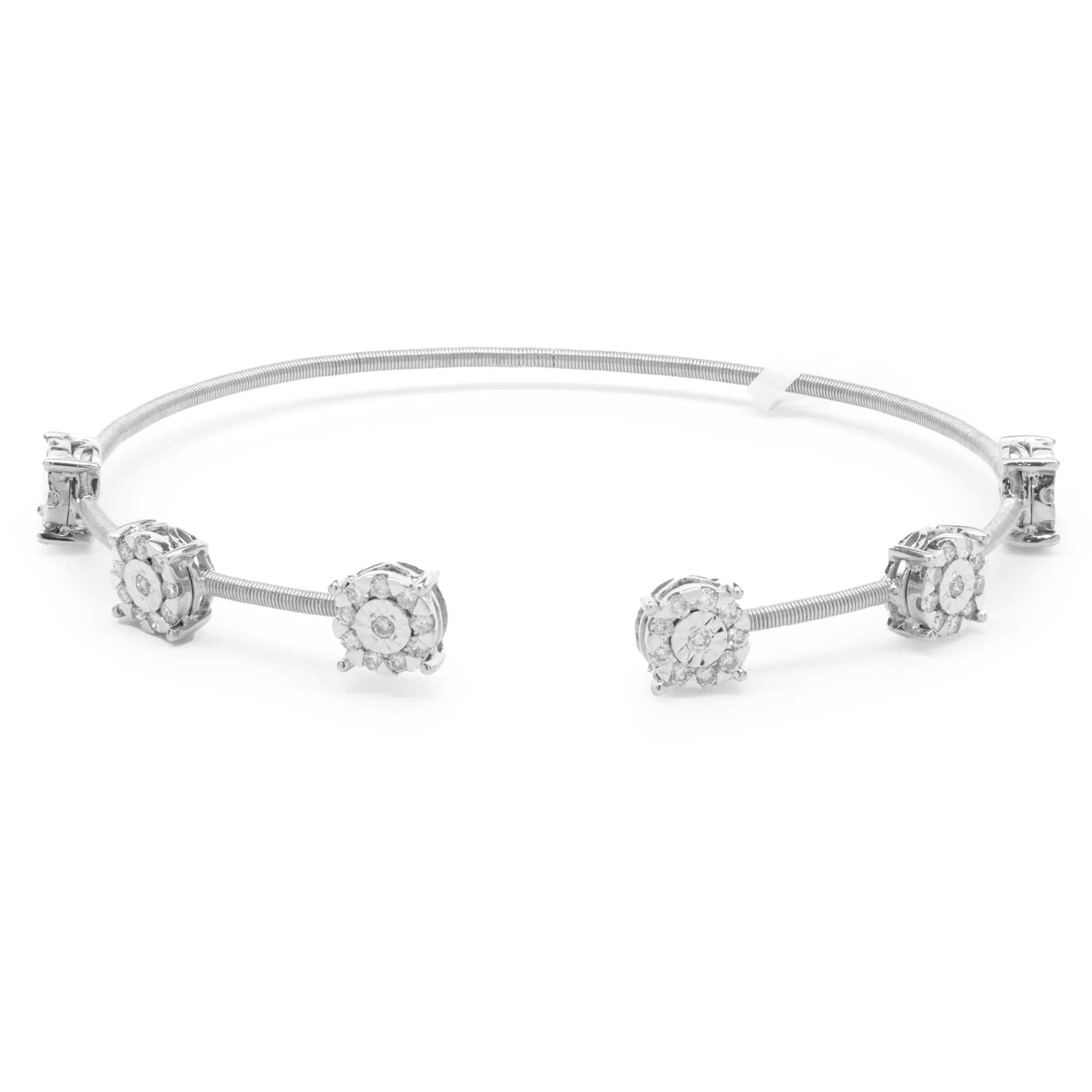 Pave Diamond Open Lattice Wide Cuff Bracelet 13.32 Carat 14 Karat White