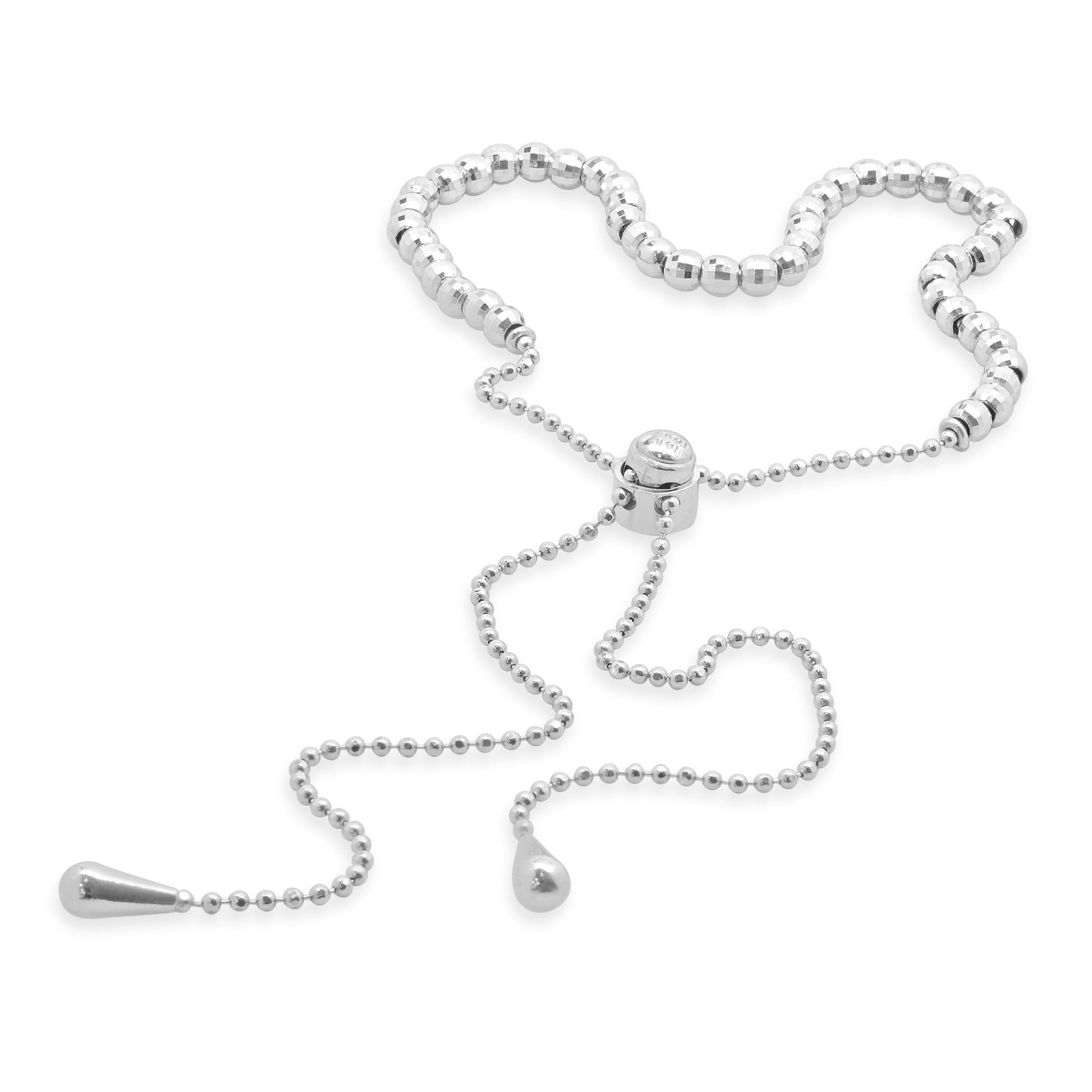 Designer: custom
Material: 14K white gold
Dimensions: bracelet will fit up to a 6-10-inch wrist
Weight: 5.55 grams
