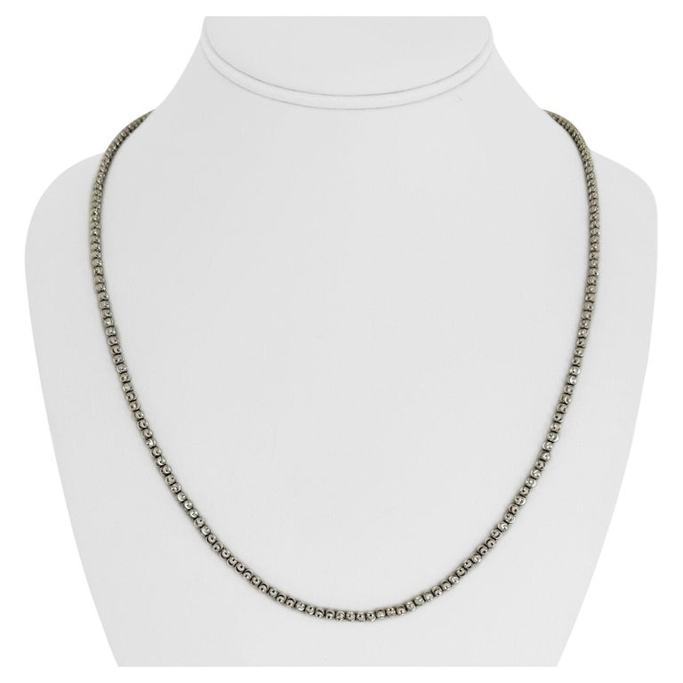 14 Karat White Gold Diamond Cut Ball Bead Link Chain Necklace, Italy