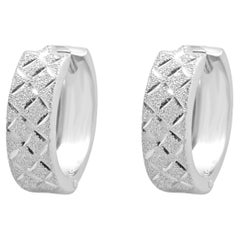 14 Karat White Gold Diamond Cut Hoop Earrings
