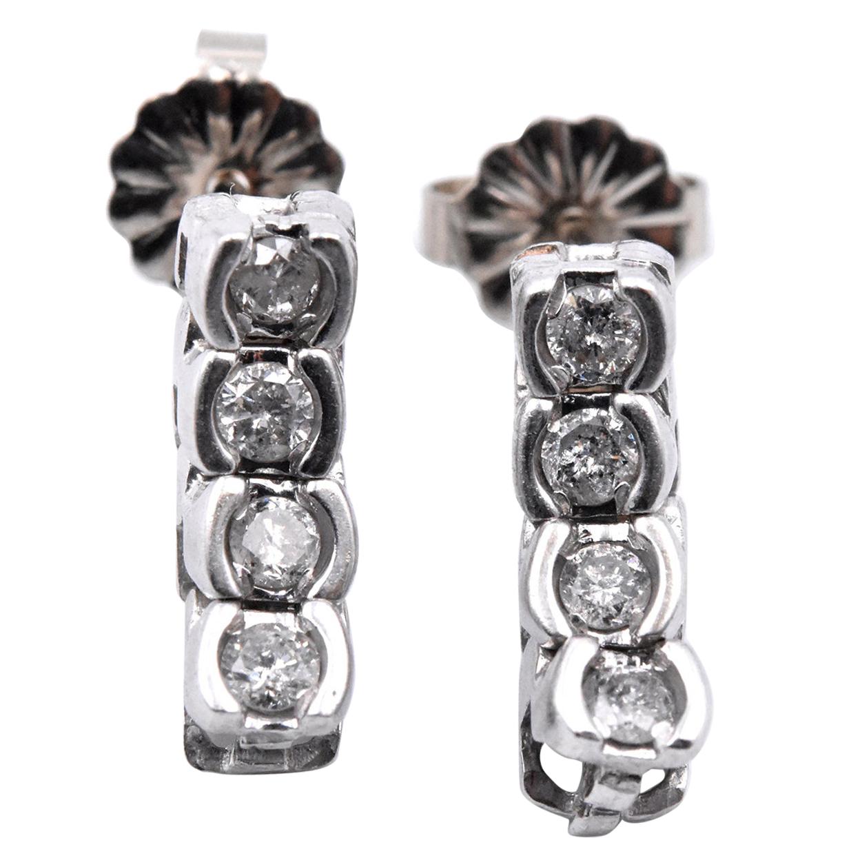 14 Karat White Gold Diamond Dangle Earrings For Sale