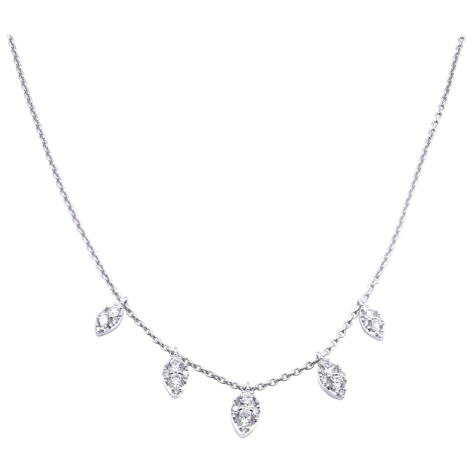 14 Karat White Gold Diamond Dangle Necklace