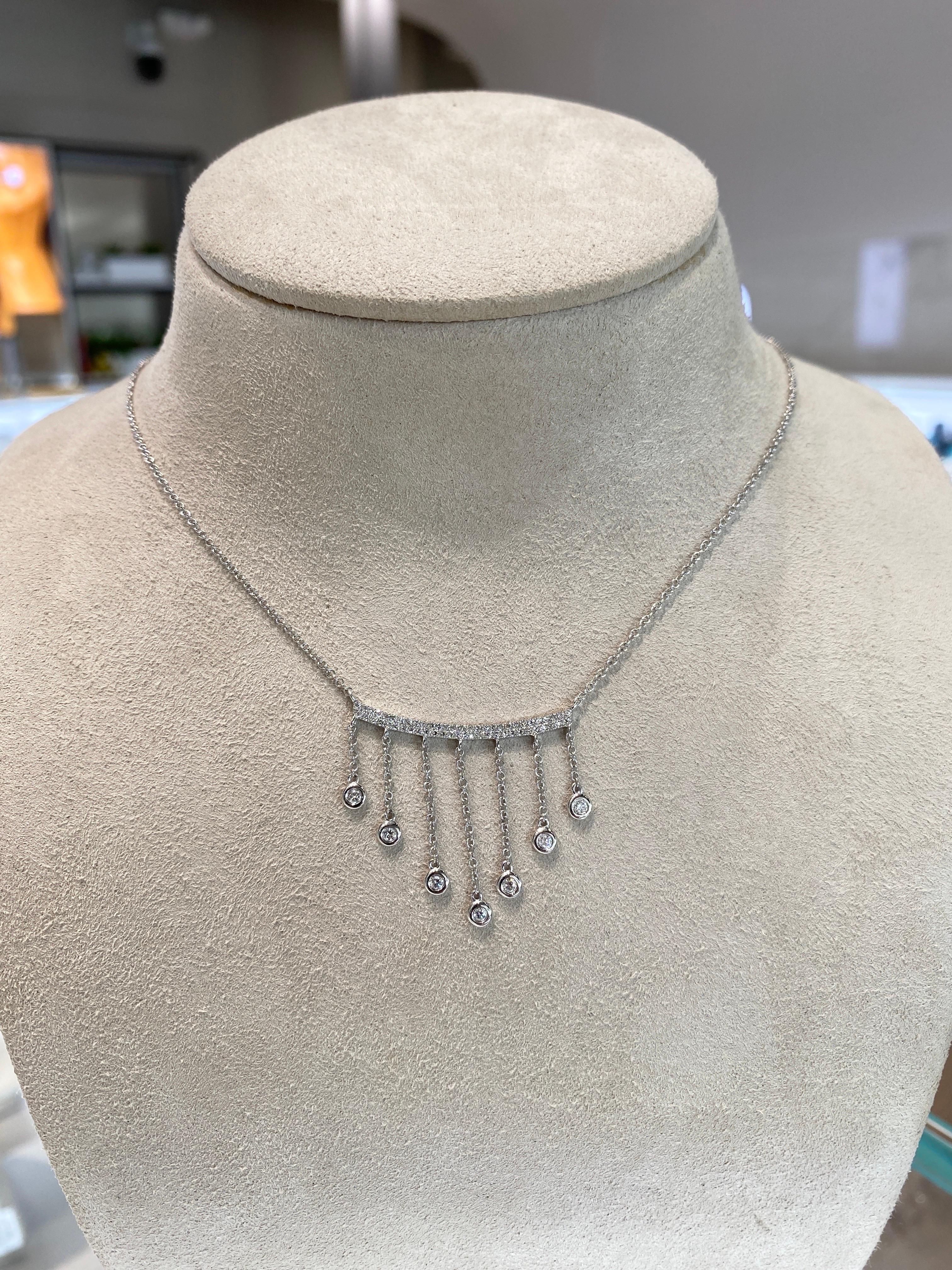 Halskette mit baumelnden Quasten aus 14 Karat Weißgold mit Diamanten für Damen oder Herren