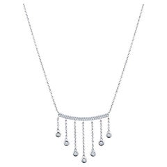 14 Karat White Gold Diamond Dangling Tassels Necklace