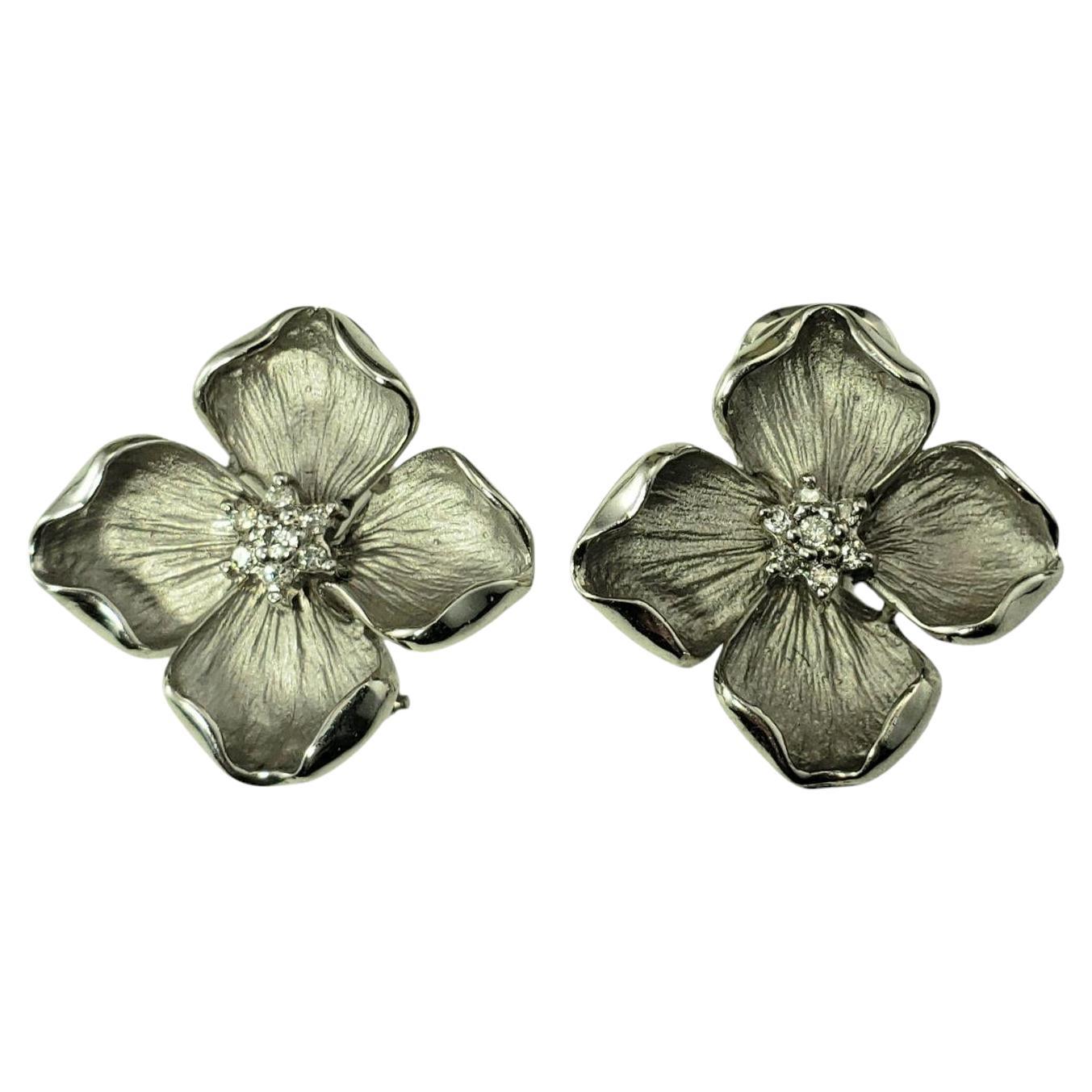 14 Karat White Gold Diamond Dogwood Flower Earrings #21383
