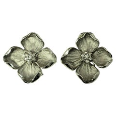 14 Karat White Gold Diamond Dogwood Flower Earrings #21383
