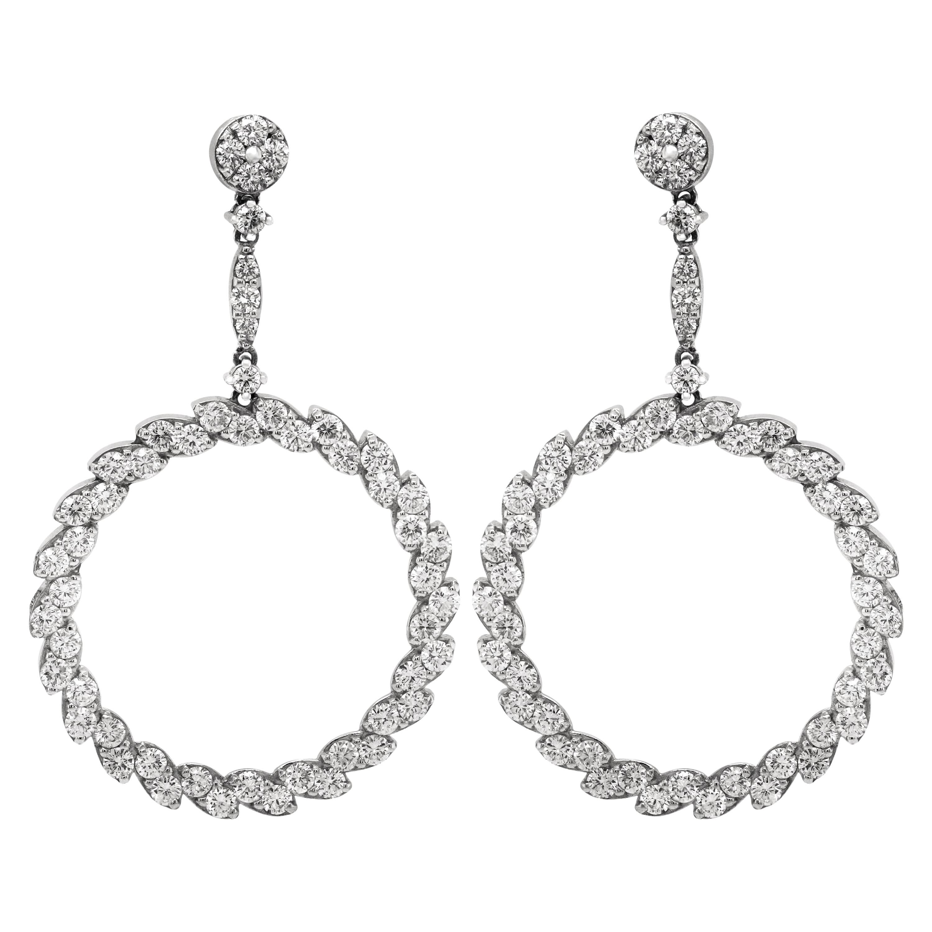 14 Karat White Gold Diamond Door Knob Style Dangle Drop Earrings