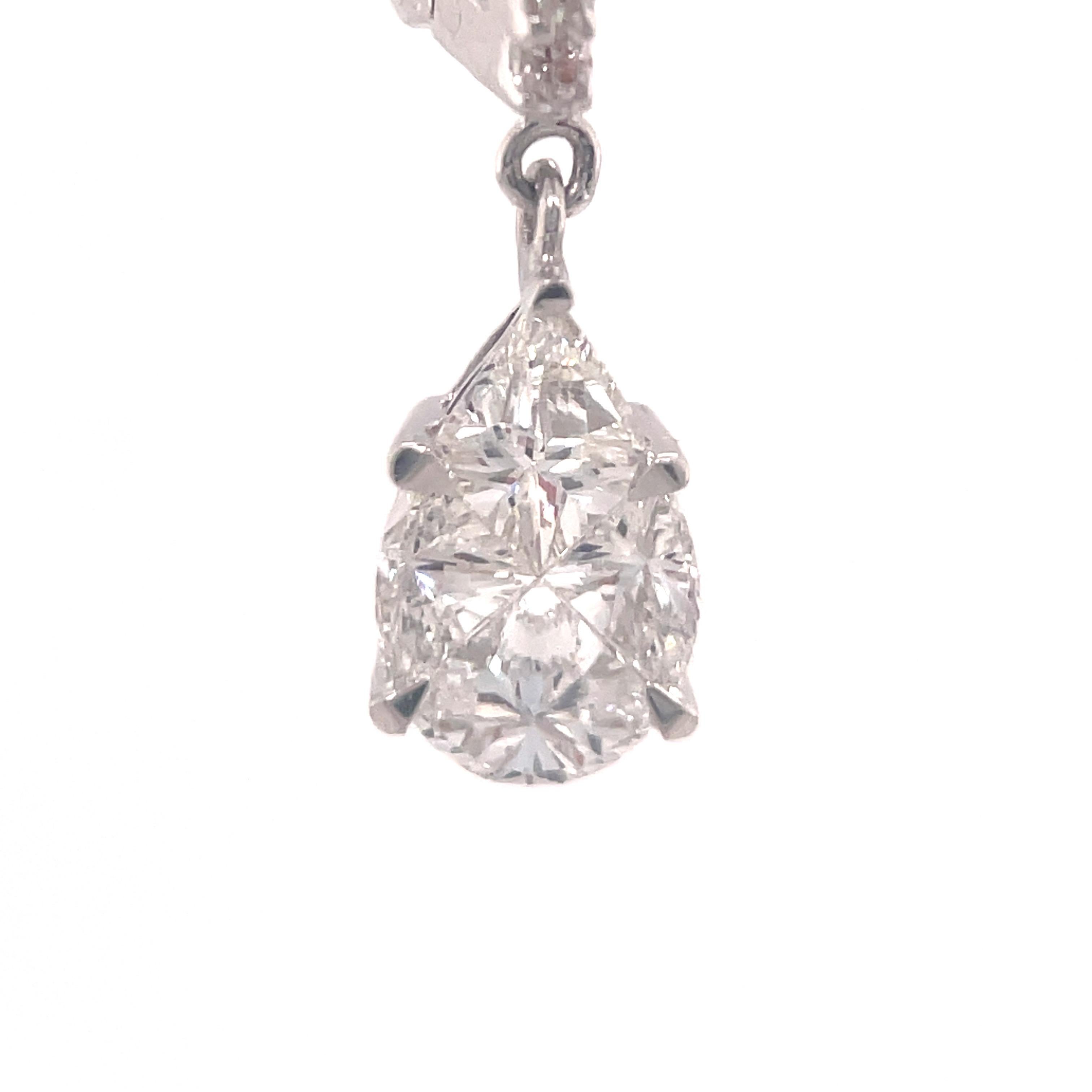 14 Karat White Gold Diamond Drop Invisible Setting Earrings 1.40 Carats In New Condition For Sale In New York, NY