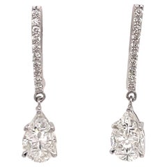 Orecchini a goccia con diamante in oro bianco 14 carati con incastonatura invisibile 1,40 carati