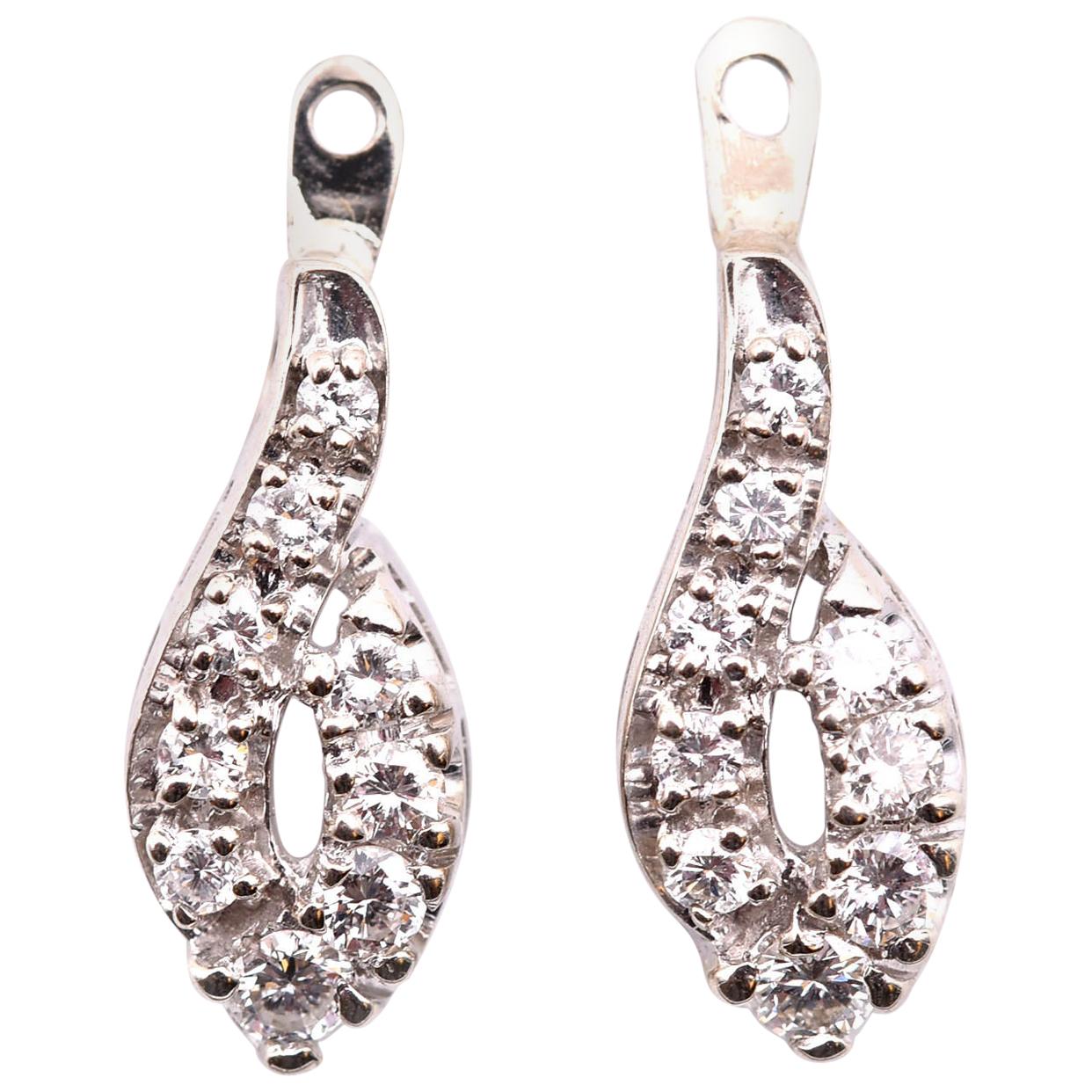 14 Karat White Gold Diamond Earring Enhancers For Sale