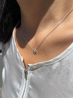 14 Karat White Gold Diamond Emerald Square Filigree Art Deco Style Necklace
