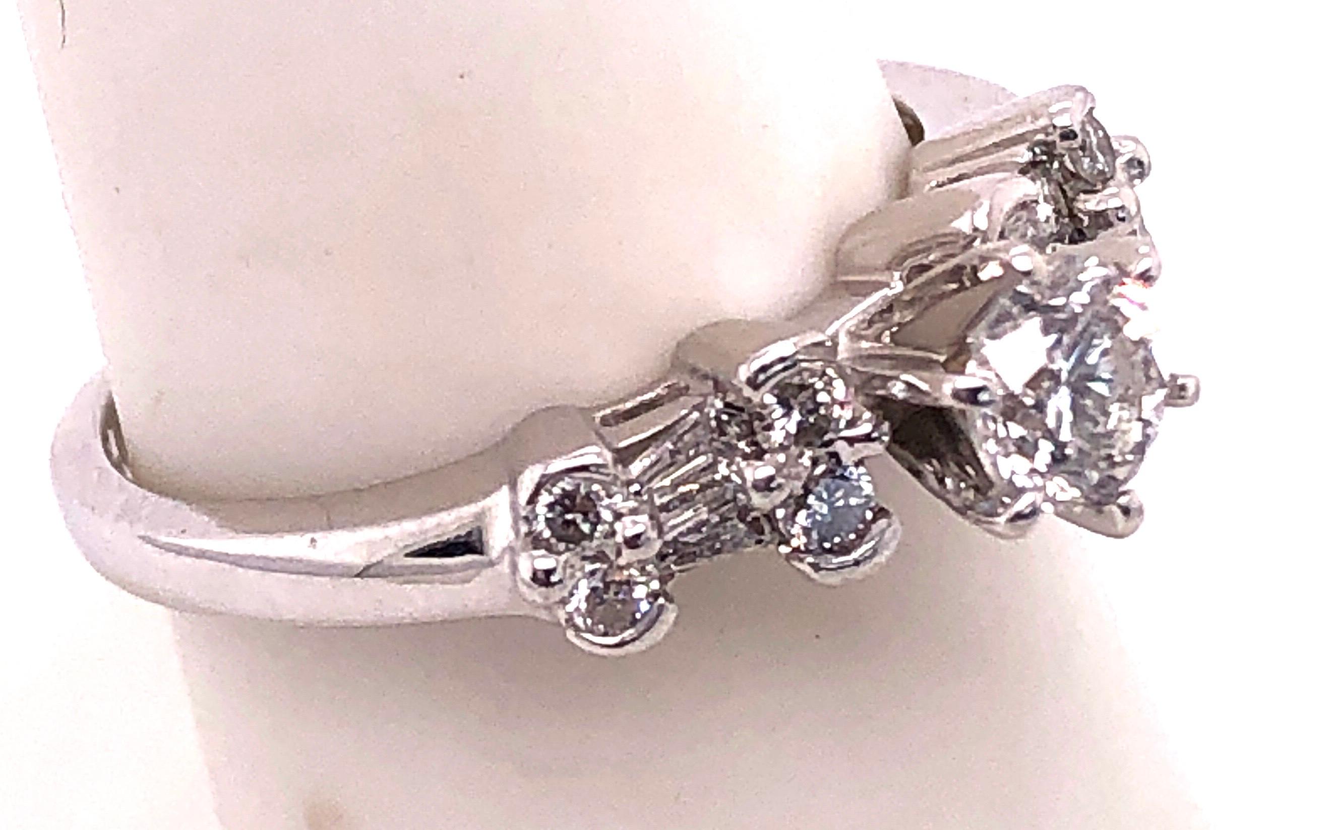 Women's or Men's 14 Karat White Gold Diamond Engagement Ring 1.30 Total Diamond Weight For Sale