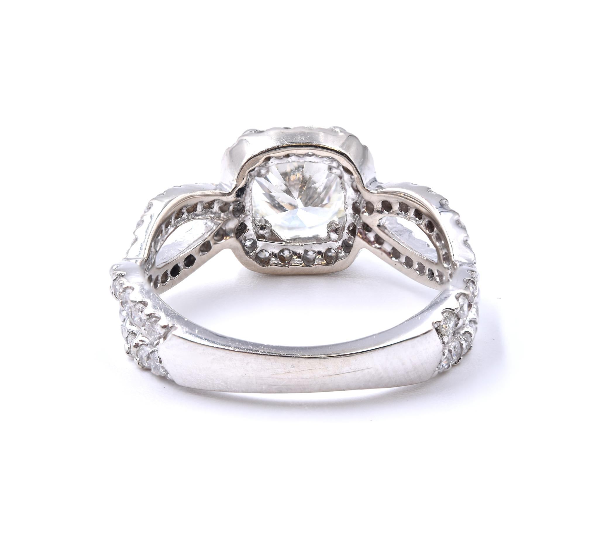 Taille ronde Bague de fiançailles en or blanc 14 carats avec diamants