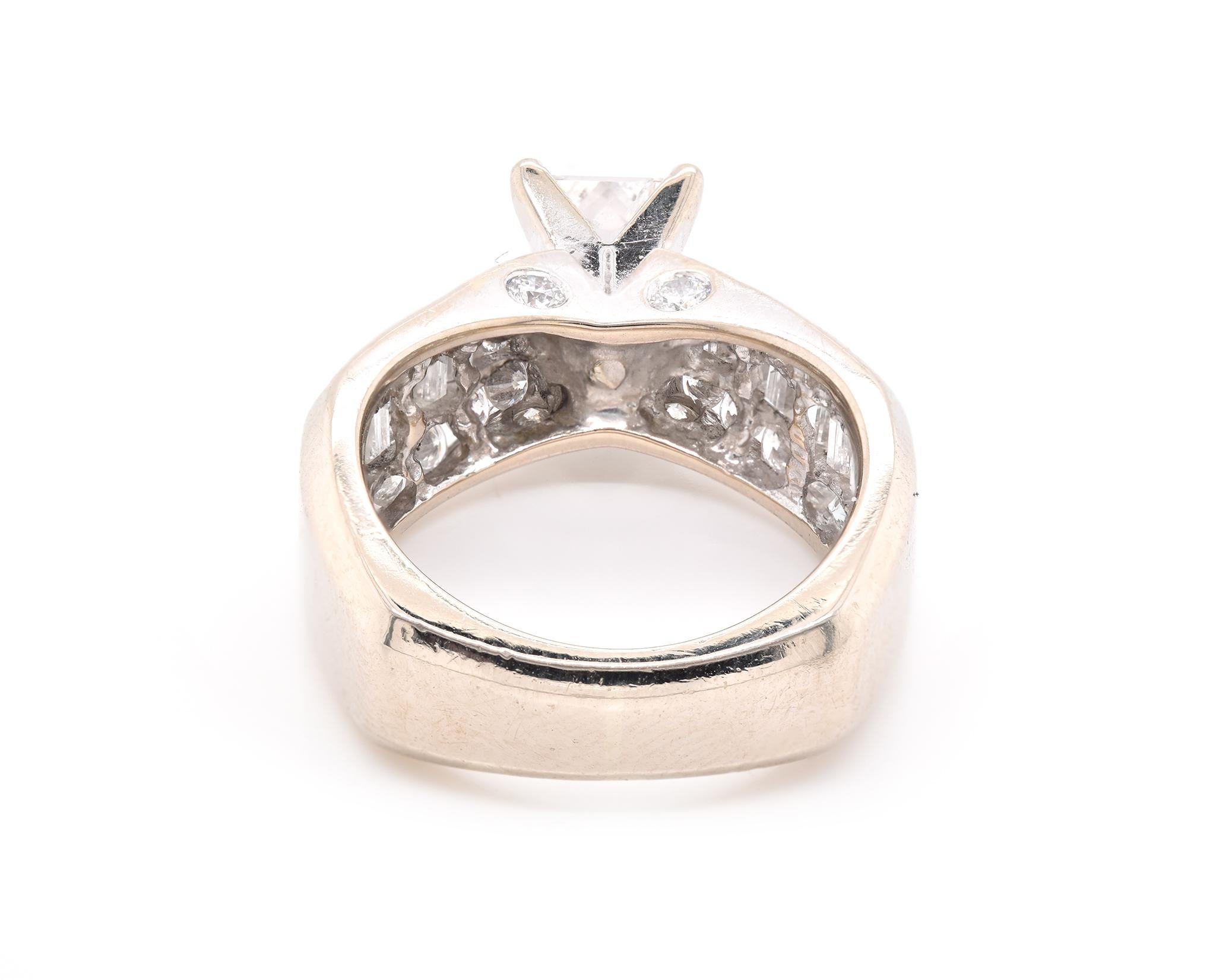 Princess Cut 14 Karat White Gold Diamond Engagement Ring For Sale