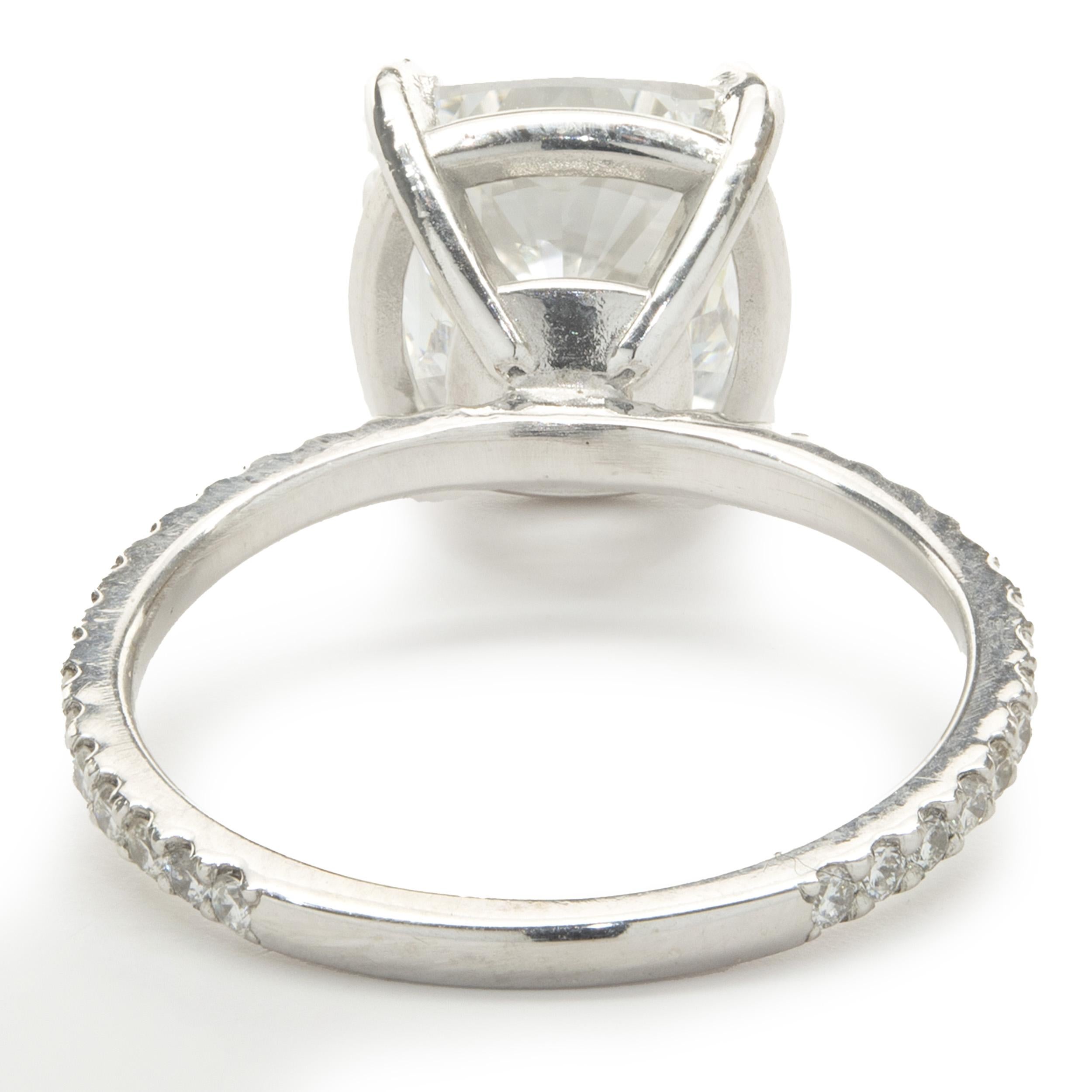 Cushion Cut 14 Karat White Gold Diamond Engagement Ring For Sale