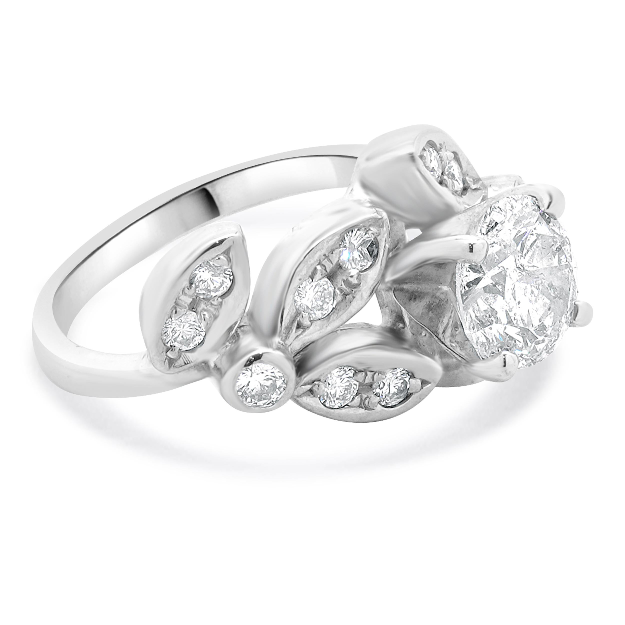 Brilliant Cut 14 Karat White Gold Diamond Engagement Ring For Sale