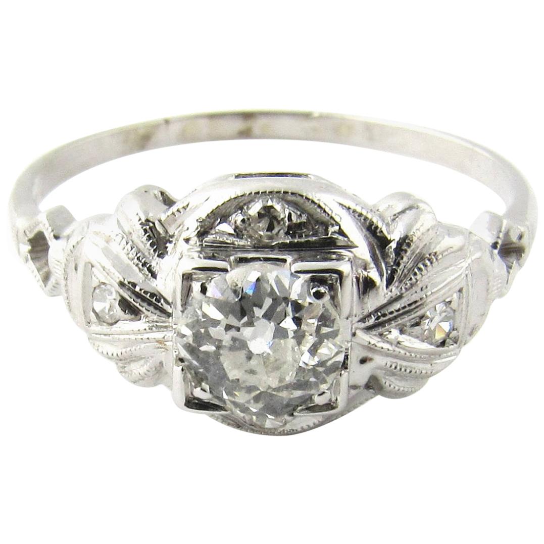 14 Karat White Gold Diamond Engagement Ring For Sale