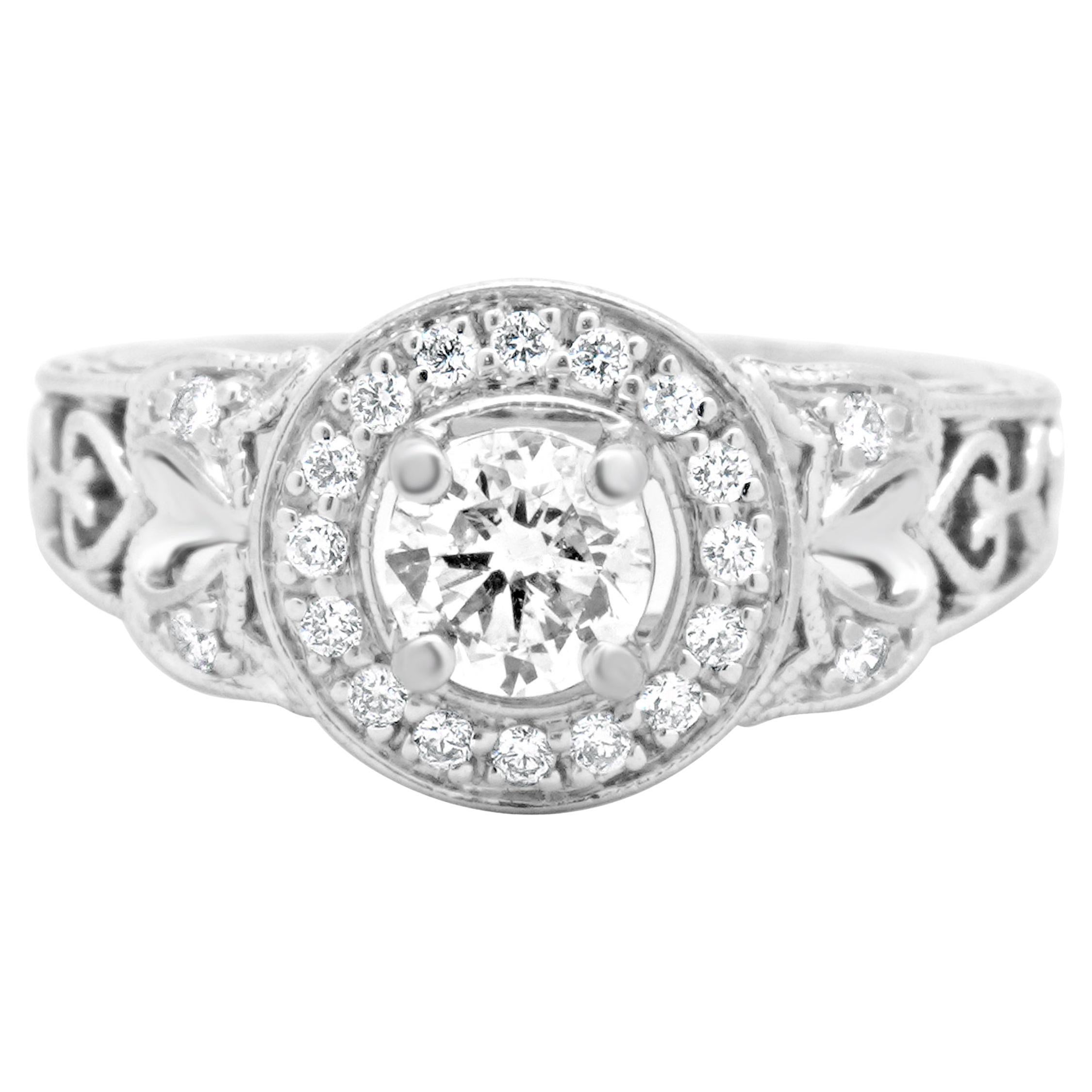 Bague de fiançailles en or blanc 14 carats et diamants
