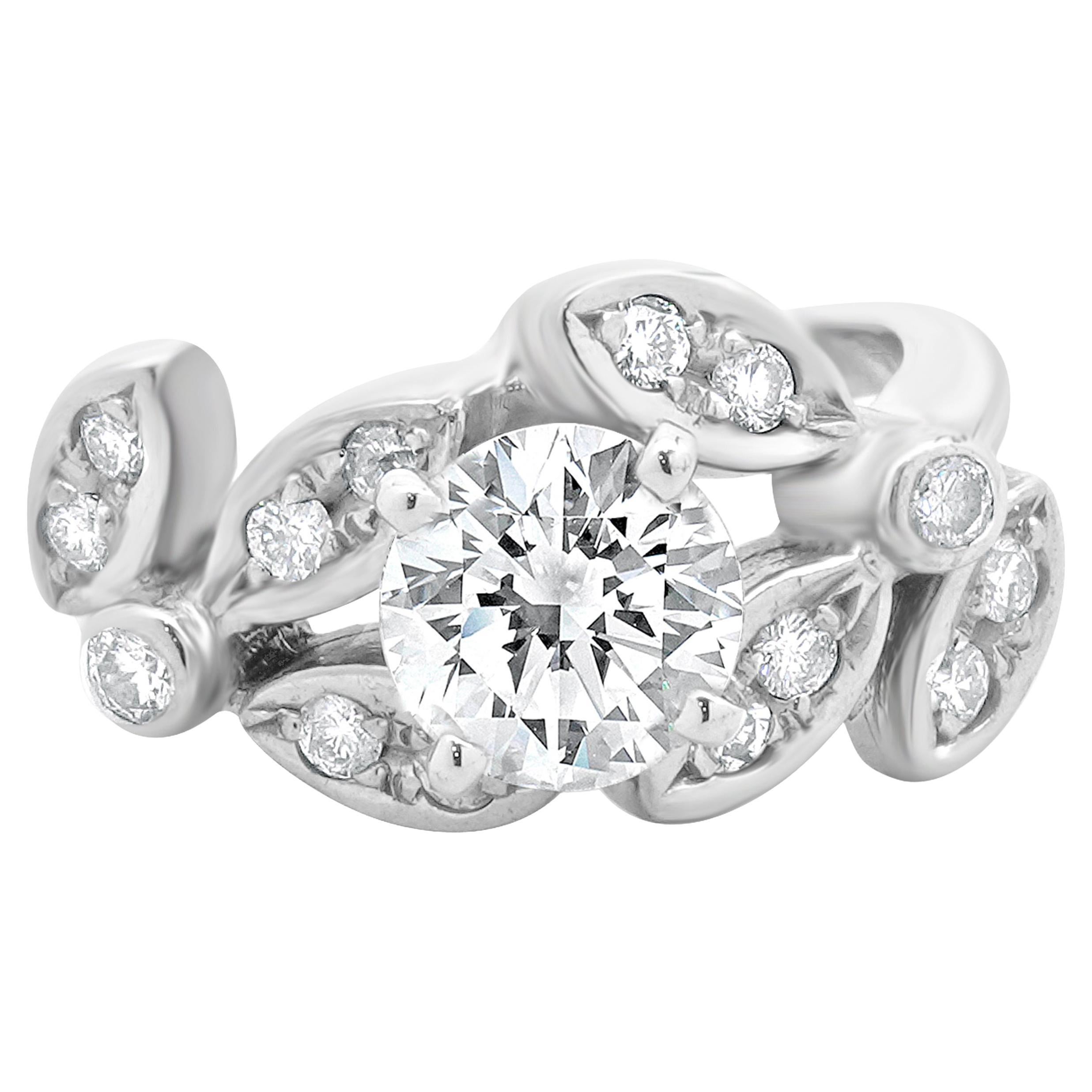 14 Karat White Gold Diamond Engagement Ring For Sale
