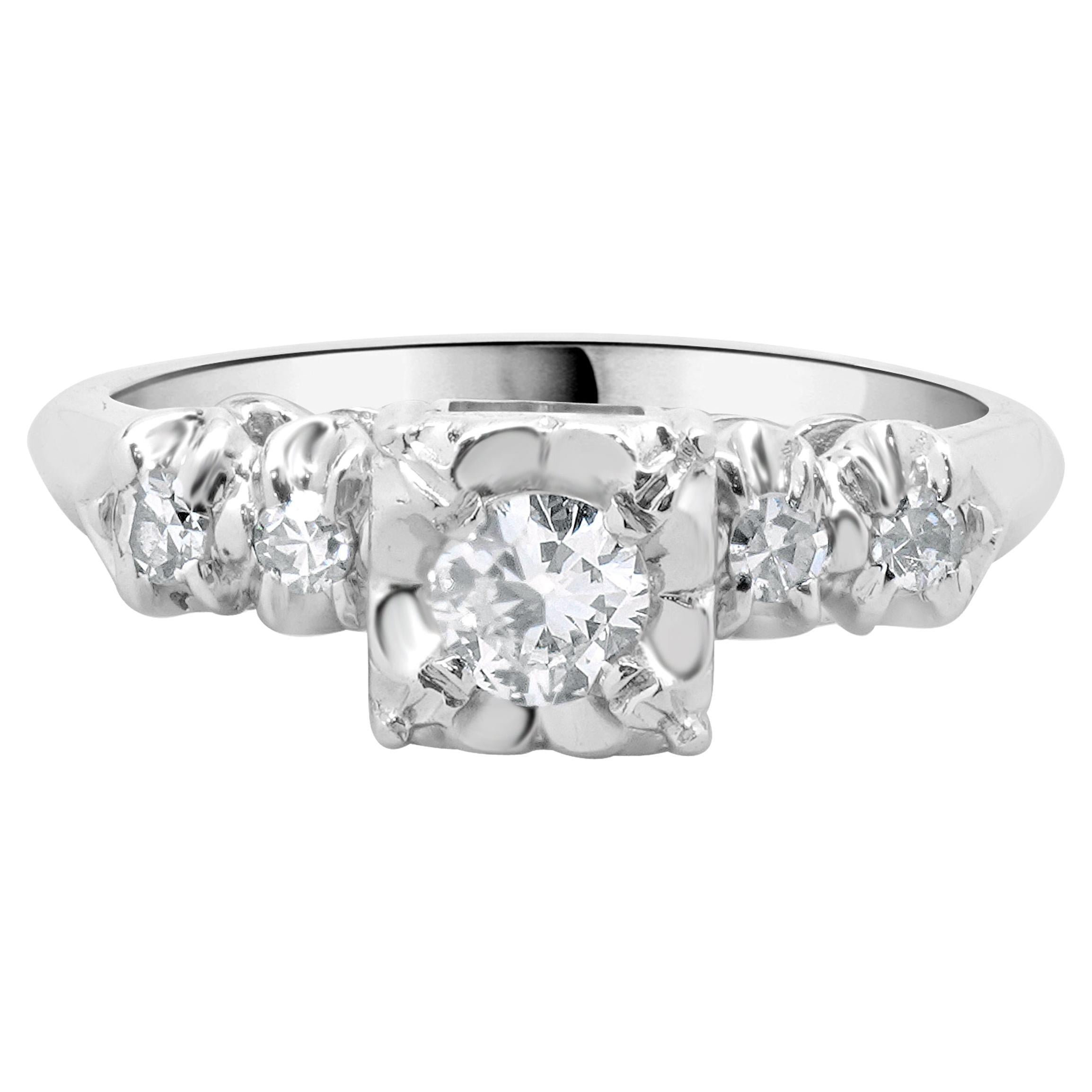 14 Karat White Gold Diamond Engagement Ring