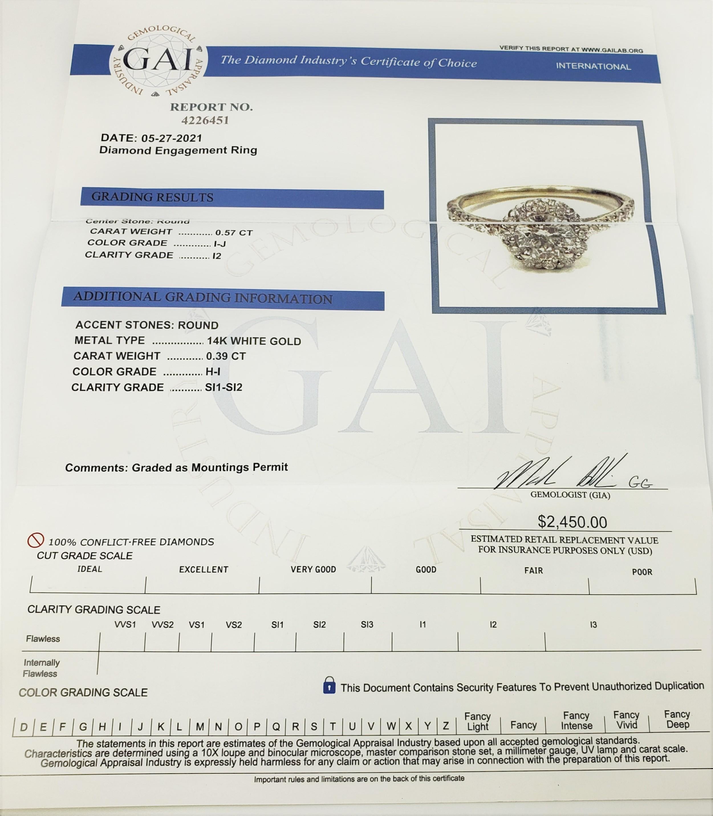 14 Karat White Gold Diamond Engagement Ring  For Sale 2
