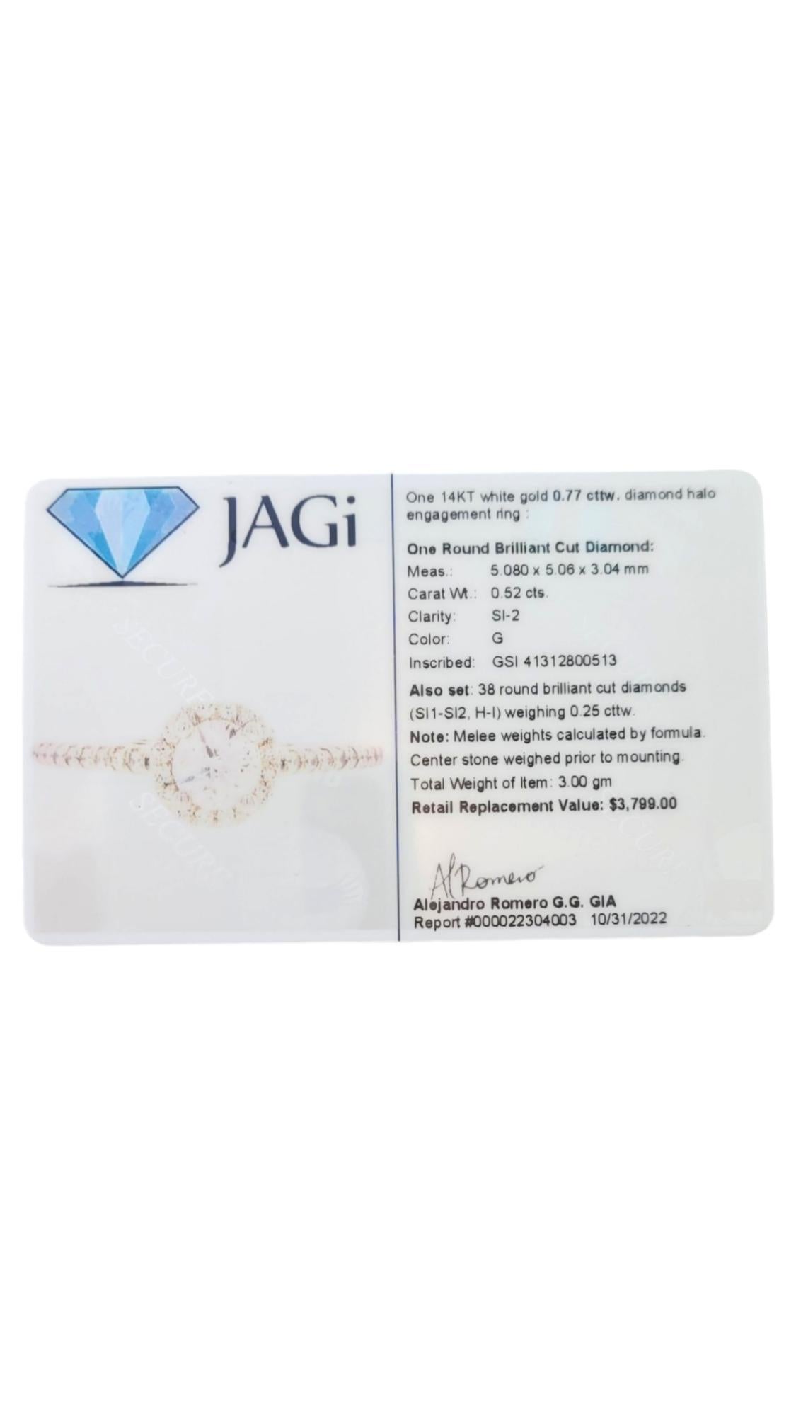 14 Karat White Gold Diamond Engagement Ring Size 6.25 #16965 For Sale 3