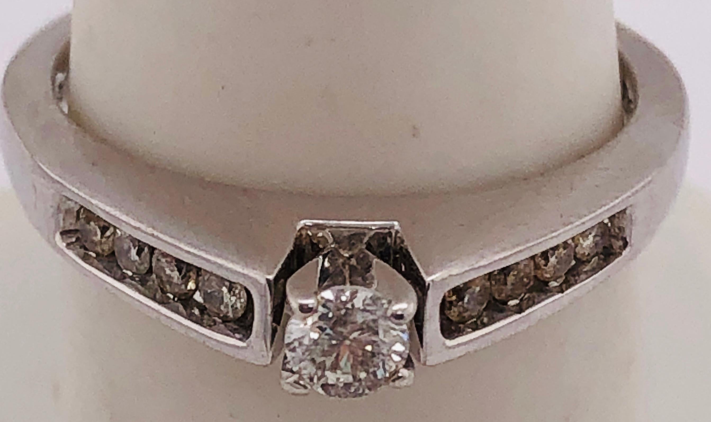 Round Cut 14 Karat White Gold Diamond Engagement Ring Stack Ring Bridal Band For Sale