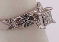 14 Karat White Gold Diamond Engagement Ring Wedding Band Stack Ring