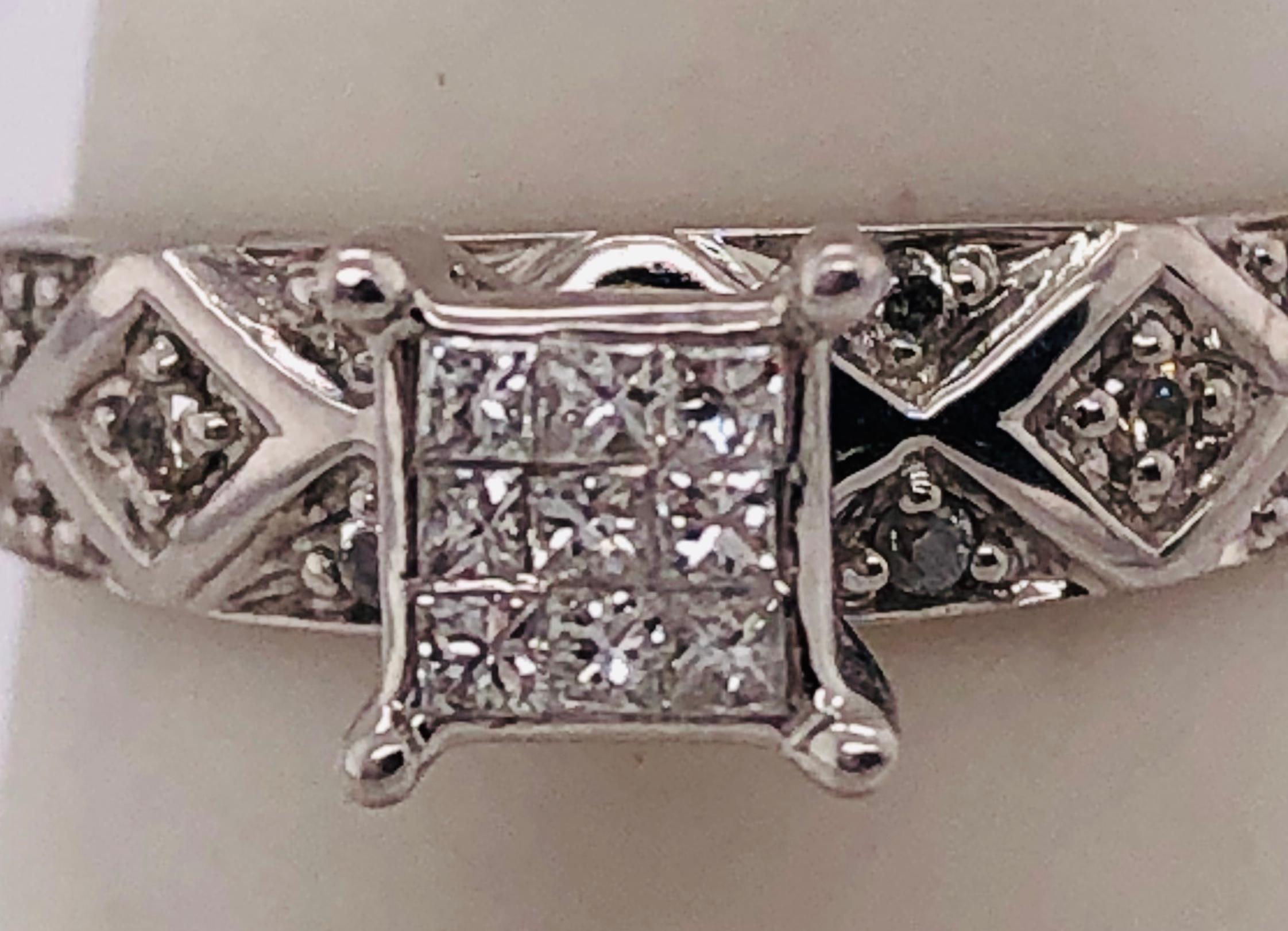 Women's or Men's 14 Karat White Gold Diamond Engagement Ring Wedding Band Stack Ring For Sale