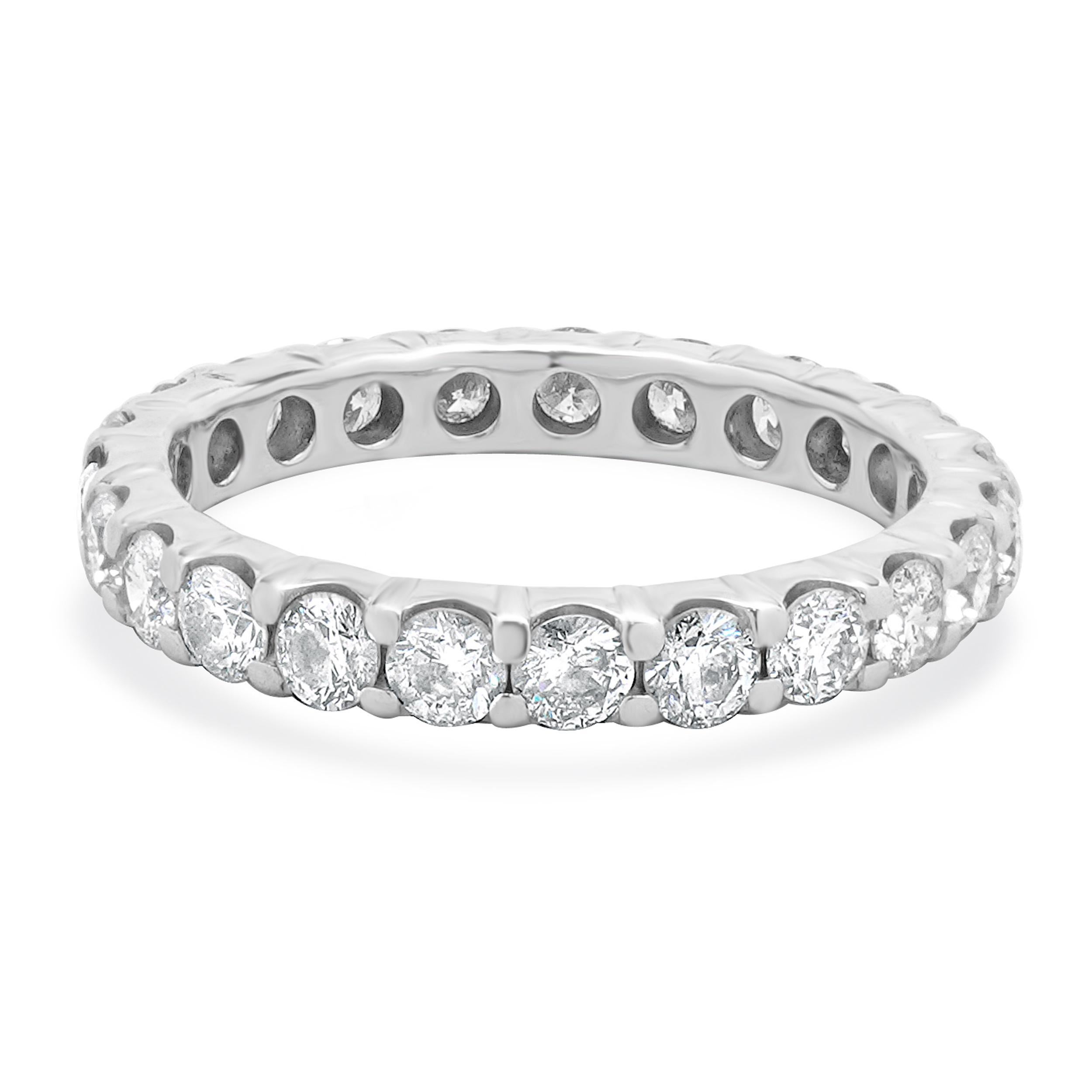 Round Cut 14 Karat White Gold Diamond Eternity Band For Sale