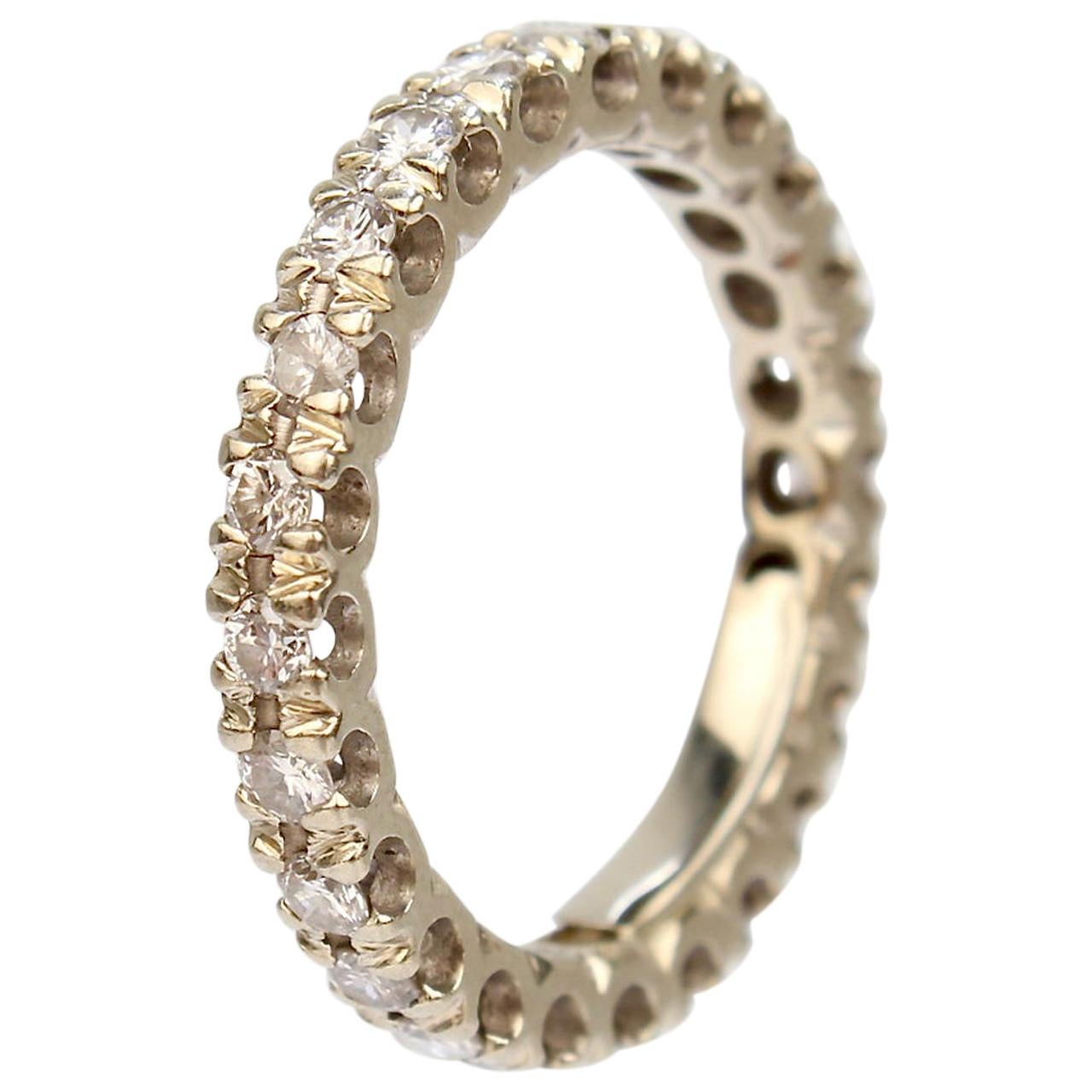 14 Karat White Gold and Diamond Eternity Band Wedding Ring For Sale