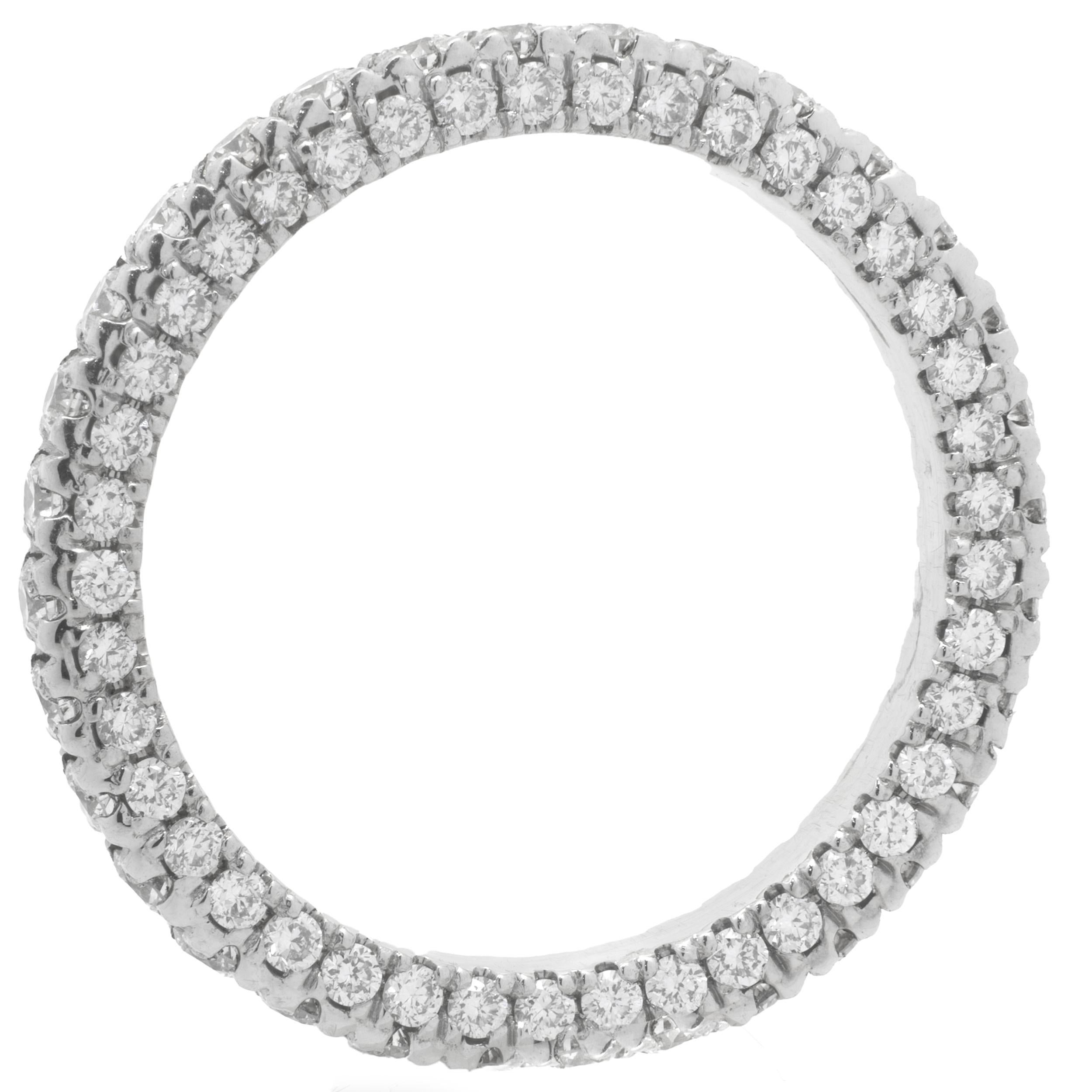 Designer: Custom
Material: 14K white gold 
Diamonds: 120 round brilliant cut = 2.20cttw 
Color: G
Clarity: VS1-2
Size: 6.5
Dimensions: ring measures 2.5mm in width
Weight: 2.41 grams
