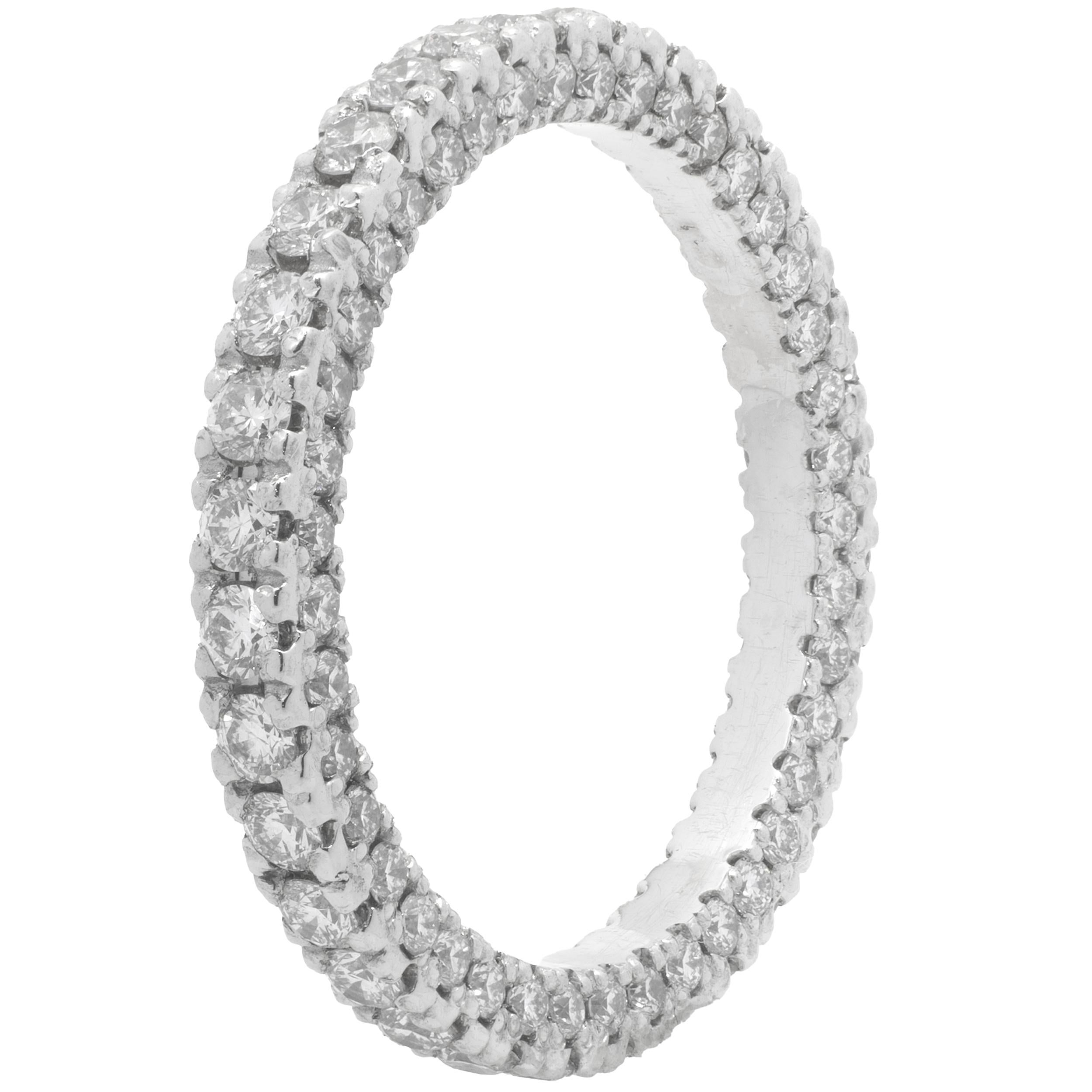 Round Cut 14 Karat White Gold Diamond Eternity Band with Side Diamonds For Sale