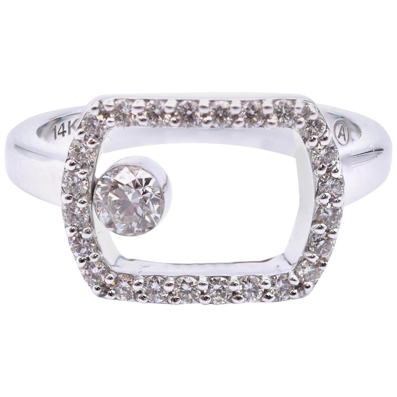 14 Karat White Gold Halo Diamond Fashion Ring For Sale at 1stDibs