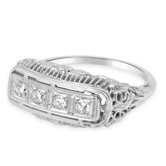14 Karat White Gold Diamond Filigree Band