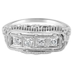 14 Karat White Gold Diamond Filigree Band