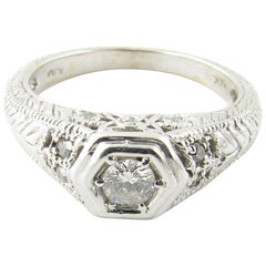 14 Karat White Gold Diamond Filigree Ring