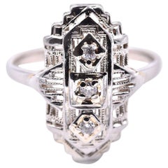 Antique 14 Karat White Gold Diamond Filigree Ring