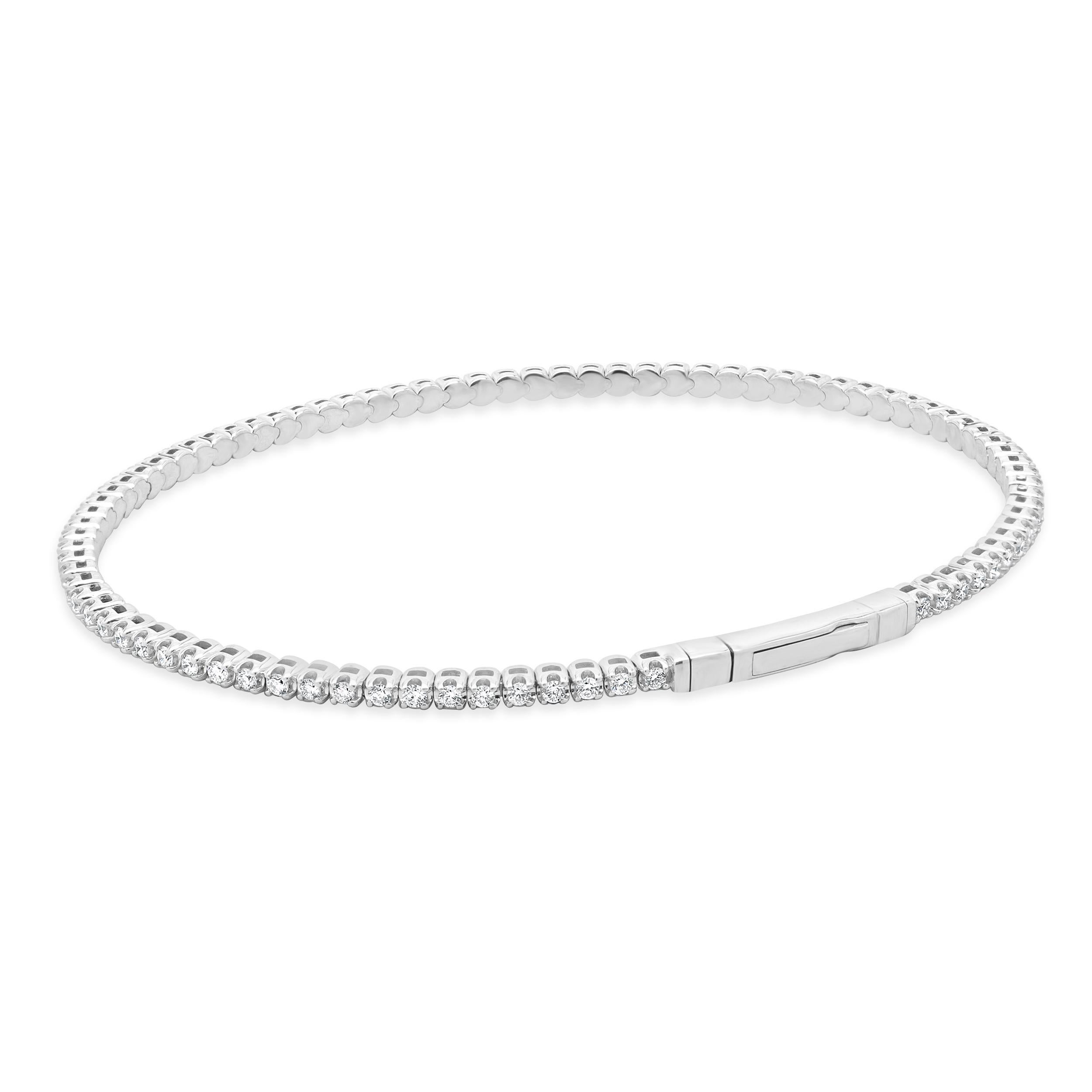 Taglio rotondo Bracciale Flex con diamanti in oro bianco 14 carati in vendita