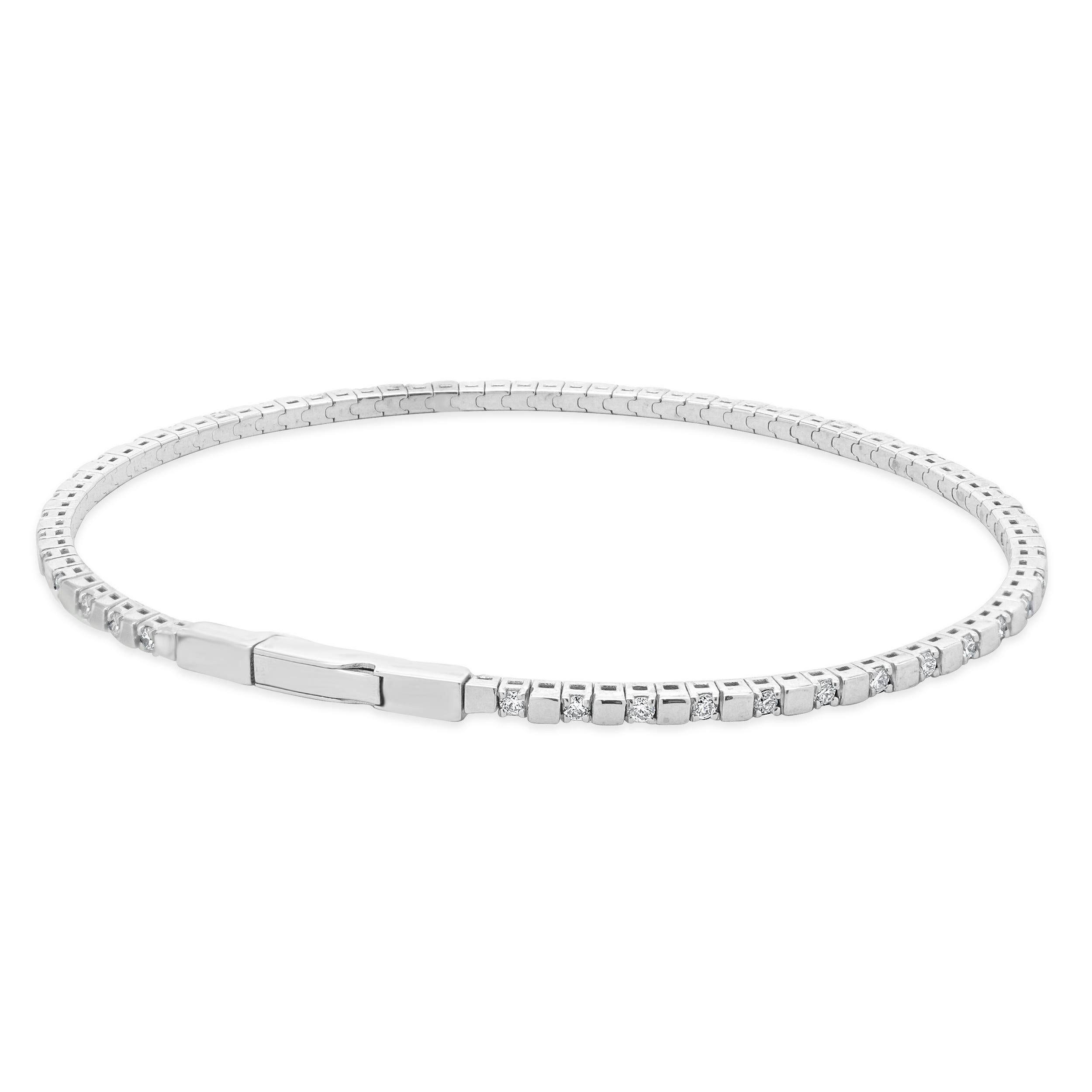 Round Cut 14 Karat White Gold Diamond Flex Bracelet For Sale